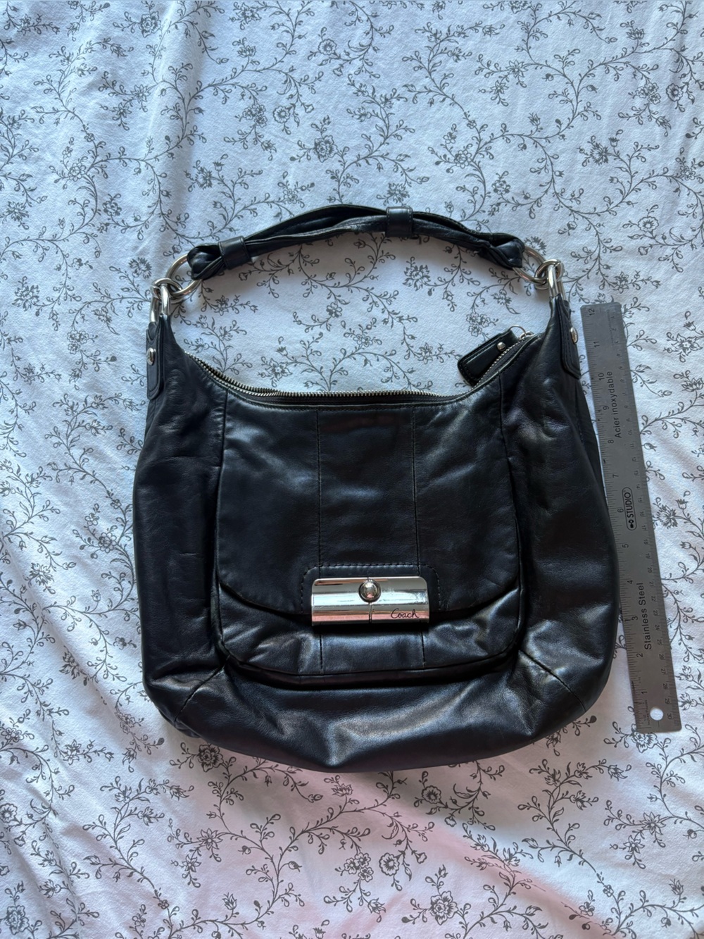 Coach Black Leather Shoulder Belt Bag with Silver-Tone Hardware